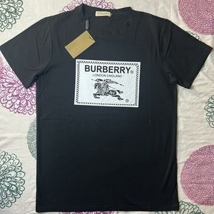 Brand New Large Black Burberry T-Shirt with Classic White Logo Design